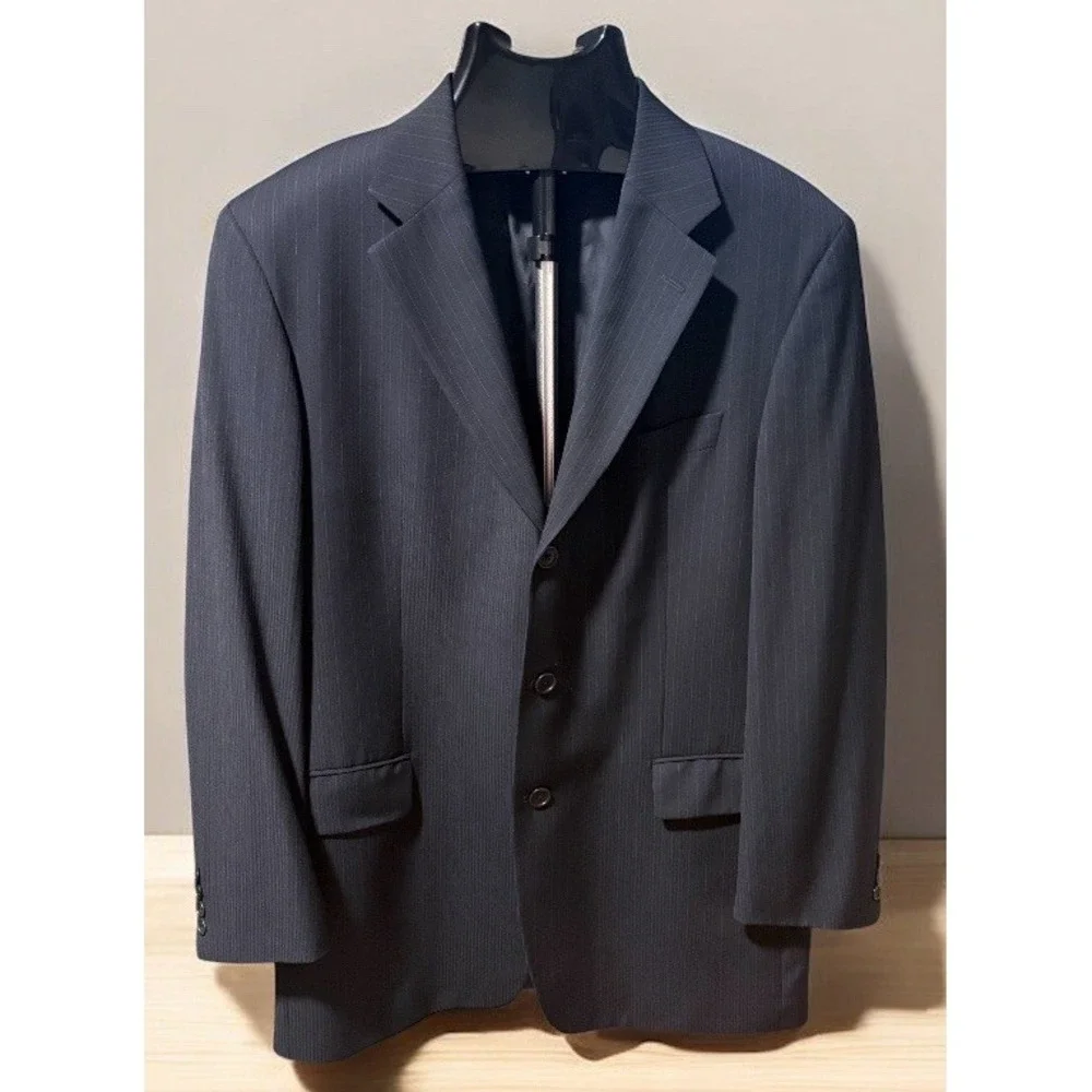 Hugo Boss Men Colombo Italy 42R Blazer Navy Pinstripe 3 Button 100% Virgin Wool